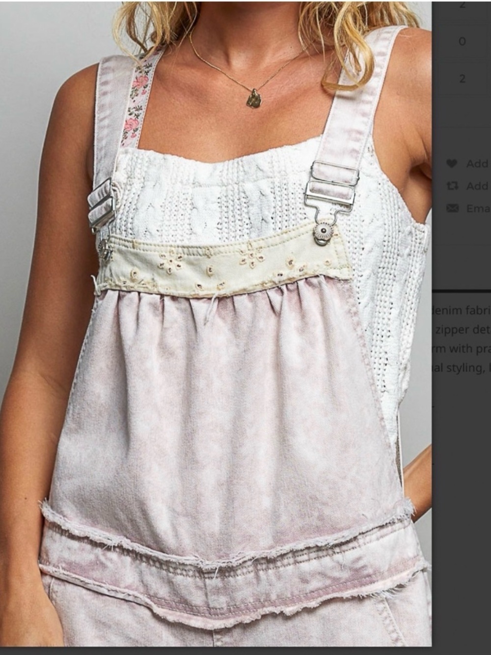 NWOT POL “Susan” Washed Blush Wide-Leg Overalls Jumpsuit with Eyelet Details - Picture 5 of 9